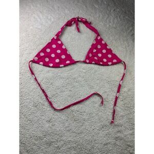 Arizona Jeans Pink‎ Polka Dot Tie Halter Bikini Top Swimwear Swimsuit